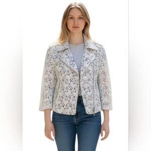 Miss Sixty Lace Overlay Motorcycle Jacket in cream and black size large
